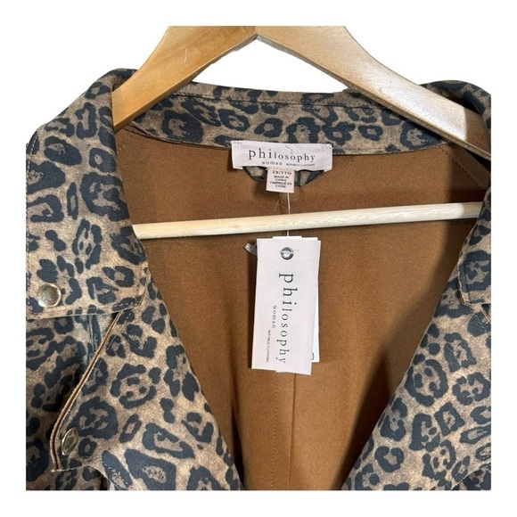 Philosophy Faux Leather Zip Up Jacket in Leopard Brown Combo NWT - Picture 2 of 6
